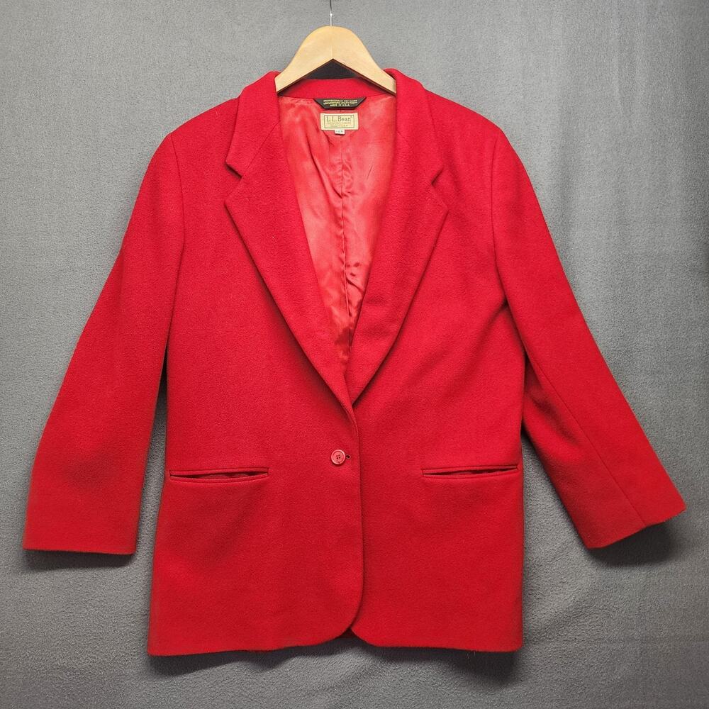L.L. Bean Blazer Womens 12R Red Single Button Lined Made in USA Notch Lapel